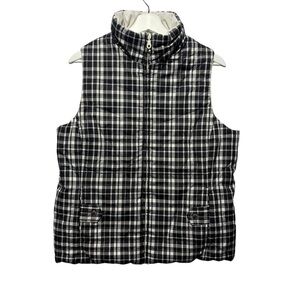 Jones New York Sport Women's Vest L Reversible Puffer Full Zip Ivory Black Plaid